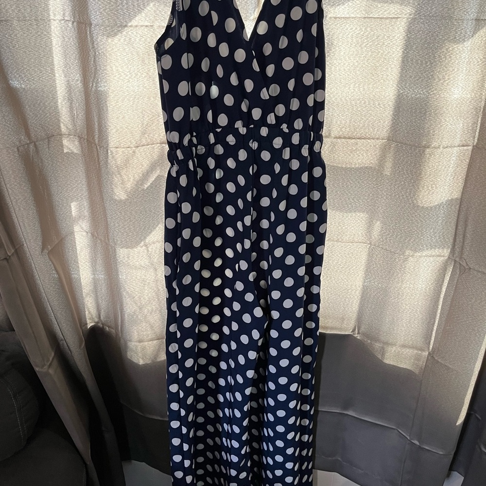 Navy Polka Dot Sleeveless Jumpsuit